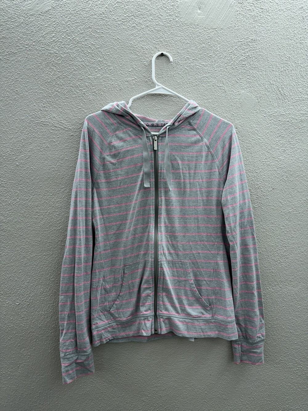 Under Armour Womens Jacket Size XL Gray Pink Strip Zip Up Hooded Semi-Fitted